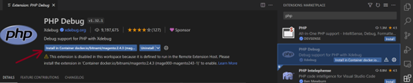 vs install php debug to the container